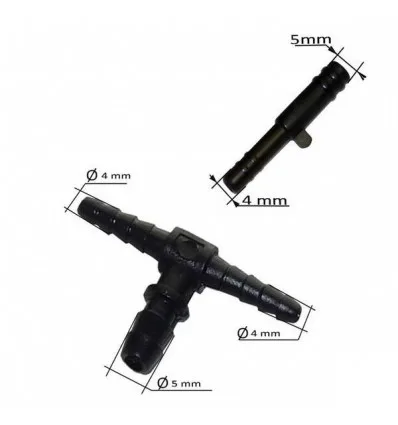 Reducteur et T de tuyau de lave glace diametre 5/4mm