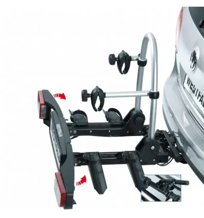 Folding 2-bike towbar rack, foldable