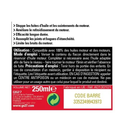 Additif stop fuite huile moteur GS27