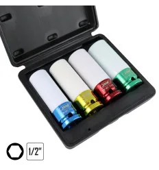 Jeu de 4 douilles à choc 1/2" spéciales extraction de roues