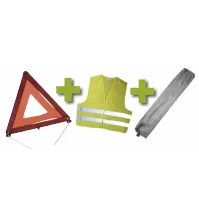 Kit de sécurité + pochette minie gris + gilet fluo + triangle de presignalitsation