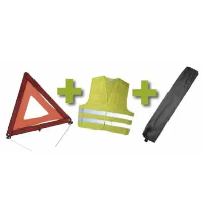 Kit de sécurité + pochette minie noir + gilet fluo + triangle de presignalitsation