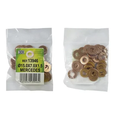 Sac de 30 rondelles en cuivre pour injecteurs - ø15.0x7.0x1.5 - mercedes (ref. 53464)