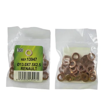 Bag of 30 copper washers for injectors -  ø13.0x7.5x2.5 - renault (ref. 53464) -