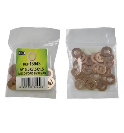 Sac de 30 rondelles en cuivre pour injecteurs - ø15.0x7.5x1.5 - iveco, ford, bmw, man (ref. 53464)
