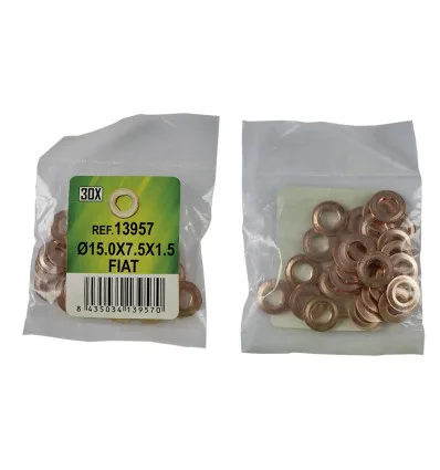 Sac de 30 rondelles en cuivre pour injecteurs - ø15.0x7.5x1.5 - fiat (ref. 53464)