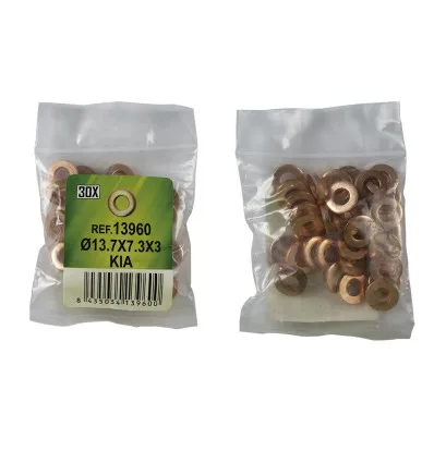 Sac de 30 rondelles en cuivre pour injecteurs - ø13.7x7.3x3 - kia (ref. 53464)