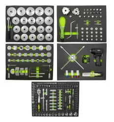 Set of 5 trays for the tool cabinet for oil change