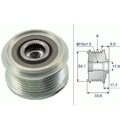 Poulie alternateur pour Peugeot 307 308 406 Expert Boxer Citroën Berlingo C2 C3 C4 Picasso Jumpy Jumper Ford