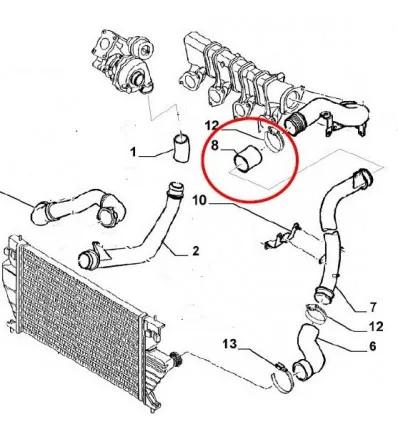 Manchon Durite de turbo pour Citroën Jumpy Evasion Peugeot 806 Expert Fiat Ulysse et Scudo 2.0 Hdi JTD
