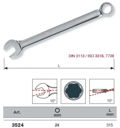 Clé mixte 24 mm polie 3524 Kraftwerk